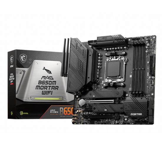 Picture of MSI MAG B650M MORTAR WIFI AMD AM5 mATX Motherboard, 4x DDR5 ~128GB, 1x PCI-E x16, 2x M.2, 6x SATA,  8x USB 3.2, 1x USB Type C
