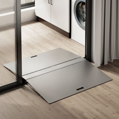 Picture of Brateck Two-Sided Aluminum Wheelchair Threshold Ramp, Silver Color, 1114x920x60mm, Weight Capacity 300kg (LS)