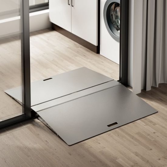 Picture of Brateck Two-Sided Aluminum Wheelchair Threshold Ramp, Silver Color, 1114x920x60mm, Weight Capacity 300kg (LS)