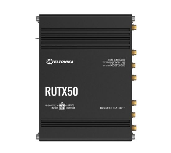 Picture of Teltonika RUTX50 Industrial 5G Router, 5G dual SIM cellular, 5 Gigabit Ethernet ports, dual-band WI-Fi, PSU included
