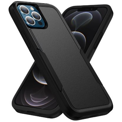 Picture of Phonix Apple iPhone 12 Pro Max Armor Light Case Black - Two Tough Layers, Port Covers, No Slip Grippy Edges, Durable, Rugged, Sleek, Pocket Fit
