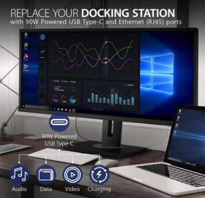 Picture of ViewSonic 34' WQHD 3440 x 1440, USB-C Docking, 90w Charger,Ethernet, FreeSync, Speaker, VDisplay, HAS, Superclear, VG3456 Business Monitor