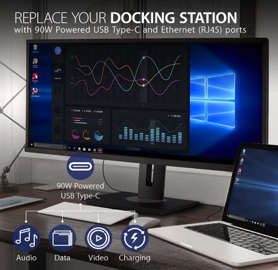 Picture of ViewSonic 34' WQHD 3440 x 1440, USB-C Docking, 90w Charger,Ethernet, FreeSync, Speaker, VDisplay, HAS, Superclear, VG3456 Business Monitor