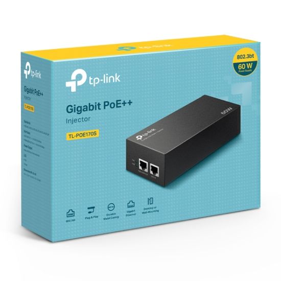 Picture of TP-Link TL-POE170S Omada PoE++ Injector, 2 Gigabit Ports, 802.3af/at/bt, Integrated Power Supply, Wall Mountable, Plug & Play