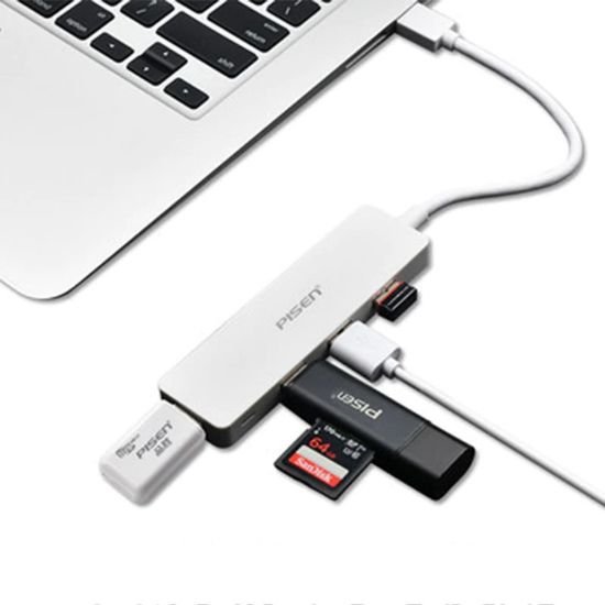 Picture of Pisen USB-C to 4xUSB-A 3.0 Charging HUB - TPE Flexible Wire, Light Indicator, Resistant to Pulling and Bending, More Durable, High-Speed Transmission