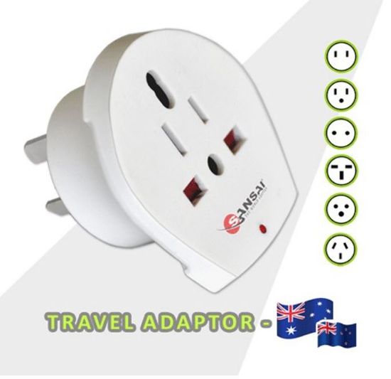 Picture of Sansai Travel Adaptor STV-018 for 240V equipment from Britain USA Europe Japan China Singapore Korea & Italy to use in Australia & NZ Hot Sealed Packl