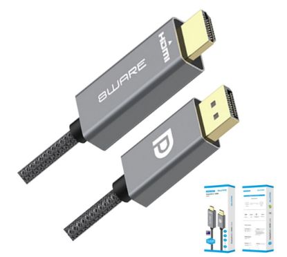 Picture of 8ware 2m DisplayPort DP to HDMI 1.4v Male to Male Adapter Converter Cable Retail Pack 1080P Nylon Braide for Video Card PC Notebook to Monitor Project