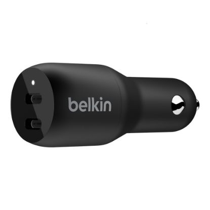 Picture of Belkin BoostCharge Dual USB-C Car Charger 36W - Black (CCB002btBK), 2xUSB-C (18W), 2x USB-C, Dual Port Fast Charger, CEW $2500, 2 Years Warranty