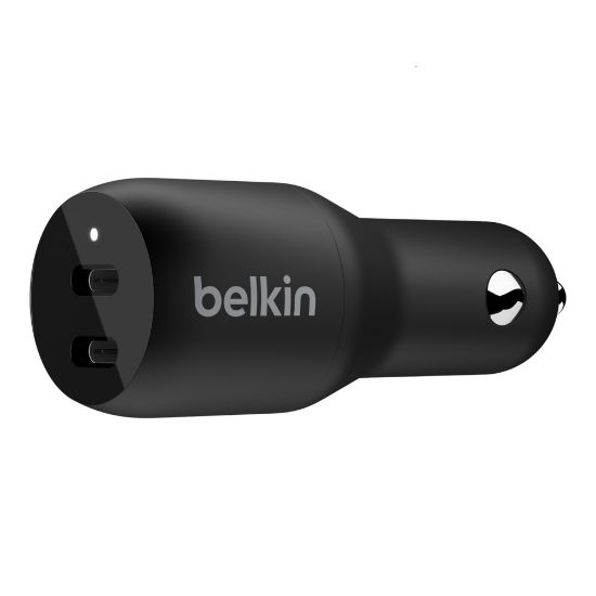 Picture of Belkin BoostCharge Dual USB-C Car Charger 36W - Black (CCB002btBK), 2xUSB-C (18W), 2x USB-C, Dual Port Fast Charger, CEW $2500, 2 Years Warranty