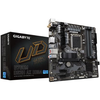 Picture of Gigabyte B760M DS3H AX DDR4 Intel LGA 1700 m-ATX Motherboard, 4x DDR4 ~128GB, 1x PCI-E x16, 1x PCI-E x1, 2x M.2, 4x SATA, 3x USB 3.2, 2x USB 2.0, 1x T