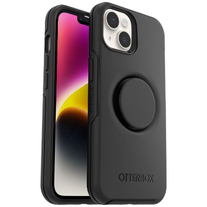 Picture of OtterBox Otter + Pop Symmetry Apple iPhone 14 Plus Case Black - (77-88743), DROP+ 3X Military Standard, Swappable PopGrip, 7 Years Warranty