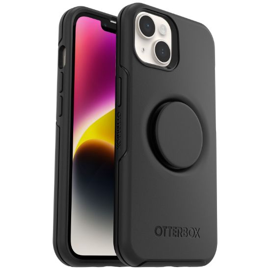Picture of OtterBox Otter + Pop Symmetry Apple iPhone 14 Plus Case Black - (77-88743), DROP+ 3X Military Standard, Swappable PopGrip, 7 Years Warranty