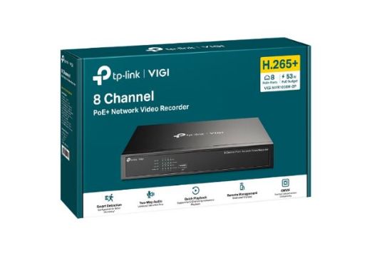 Picture of TP-Link VIGI NVR1008H-8P 8 Channel PoE+ Network Video Recorder, 53W PoE Budget, H.265+, 4K Video Output & 16MP Decoding Capacity (HDD Not Included)