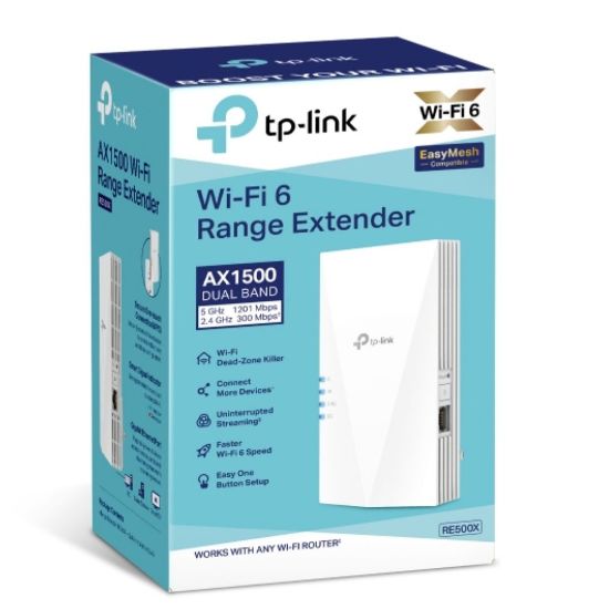 Picture of TP-Link RE815XE AXE5400 Mesh Wi-Fi 6E Range Extender 574Mbps @2.4 GHz, 2402Mbps @5 GHz, 1 Gigabit Ethernet Port, 4 External Antennas