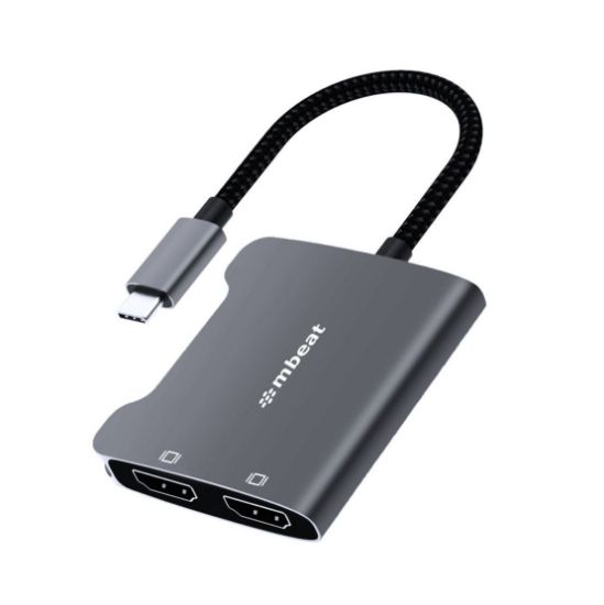 Picture of mbeat Tough Link USB-C to Dual 4K HDMI Adapter DisplayPort Alt Mode HDMI USB-C Cable Legnth 17.5cm - Space Grey