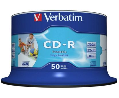 Picture of Verbatim CD-R 700MB 50Pk White InkJet 52x Superior ink absorption on high-resolution 5,760 DPI printers