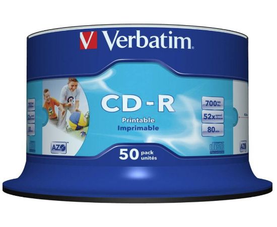 Picture of Verbatim CD-R 700MB 50Pk White InkJet 52x Superior ink absorption on high-resolution 5,760 DPI printers