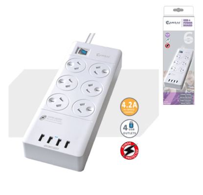 Picture of Sansai 6 Outlets & 4 USB Outlets Surge Protected Powerboard Master On/Off switch Surge and overload protected 230-240VAC IV Retail box