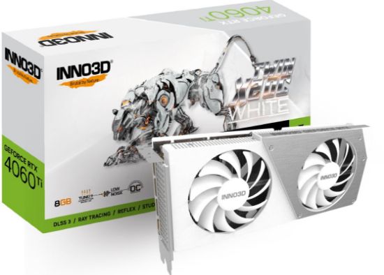 Picture of INNO3D nVidia GeForce RTX 4060 Ti 8GB TWIN X2 OC White GPU 8GB GDDR6, 2565MHz Boost Clock, RAM 18Gbps, 3xDP, 1xHDMI, 250x118x 42mm (4060TI)