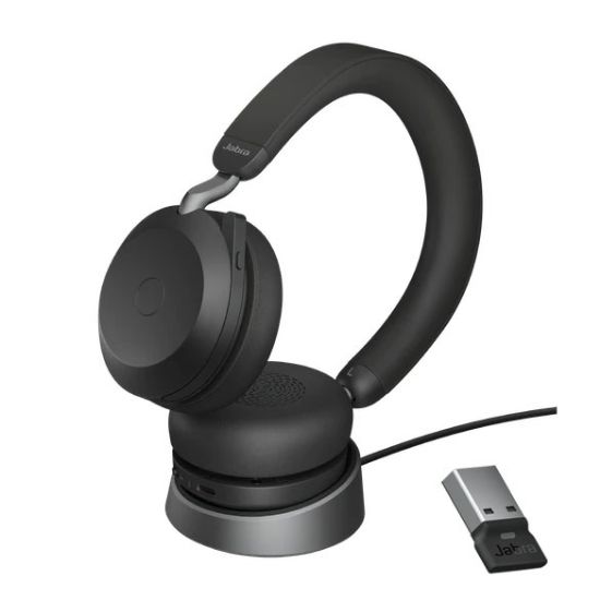 Picture of Jabra Evolve2 75 UC Bluetooth Headset, Includes Charging Stand & Link380a Dongle, 8-Mic Technology, 36 Hours Battery & Fast Charge, Dual-Foam Tech