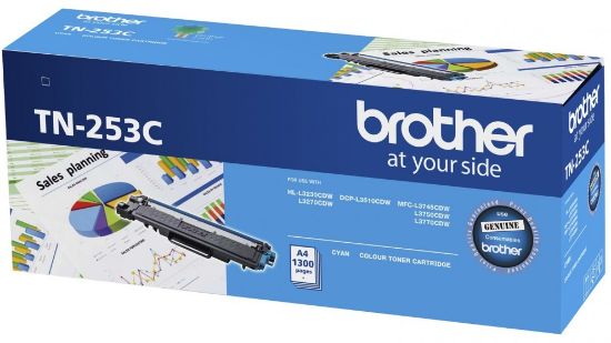 Picture of Brother TN-253C Cyan Toner Cartridge to Suit -  HL-3230CDW/3270CDW/DCP-L3015CDW/MFC-L3745CDW/L3750CDW/L3770CDW (1,300 Pages)