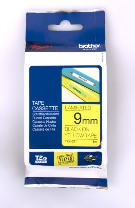 Picture of Brother TZE-621 tape 9mm x 8m: black on yellow laminated