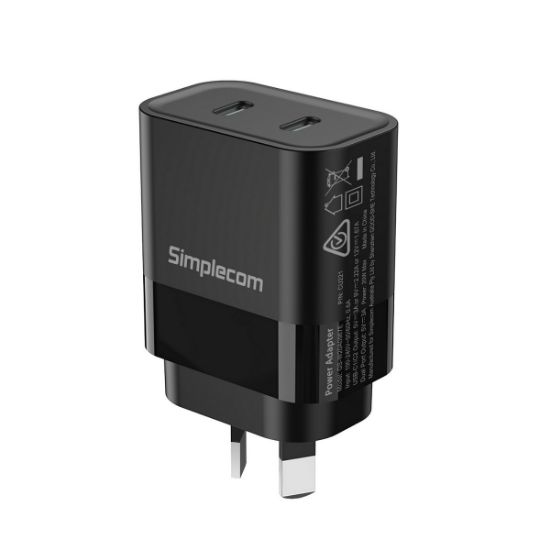 Picture of Simplecom CU221 Dual USB-C Fast Wall Charger PD 20W for Phone Tablet