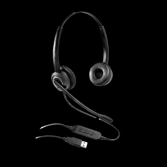 Picture of Grandstream GUV3000 Dual Ear USB Headset, Noise Canceling Microphone, HD Audio, 2m USB Cable, Suits Teams, Zoom, 3CX, Inline Controls