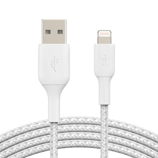 Picture of Belkin BoostCharge Braided Lightning to USB-A Cable (1M) - White (CAA002bt1MWH), 480Mbps,30K+ Bend, Apple iPhone/iPad, MFI-Certified, 2 Years Warranty