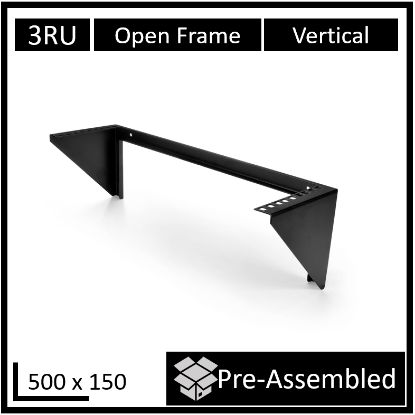 Picture of LDR Open Frame 3U Vertical Wall Mount Frame (500mm x 150mm) - Black Metal Construction