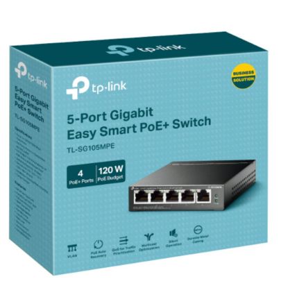 Picture of TP-Link TL-SG105MPE 5-Port Gigabit Easy Smart Switch with 4-Port PoE+, PoE Auto Recovery, MTU/Port/Tag-based VLAN, QoS, IGMP Snooping, Web/Utility Man