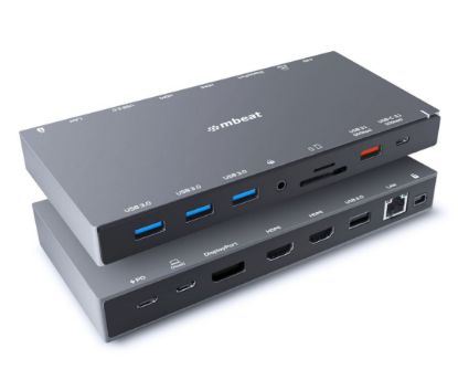 Picture of mbeat 15-in-1 Triple Display USB-C Docking Station 2x HDMI 1x DP 1x 100W PD 3.0 1x USB-C 3.1 Gen2 3x USB 3.0 1x USB 3.1 Gen2 MicroSD/SD Card 1x 1Gb