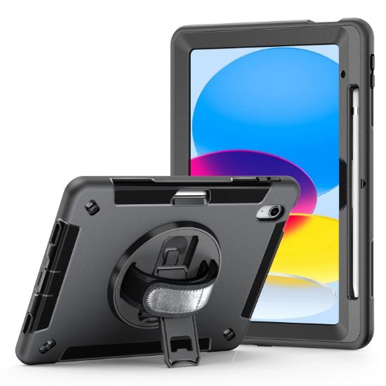 Picture of USP Rugged Apple iPad (11.0') 11th Gen (A16) / iPad 10th Gen (10.9') Case Black - Built-in-Kickstand,Adjustable Hand Strap,Shoulder Strap,DropProof