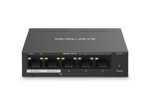 Picture of Mercusys MS105GP 5-Port Gigabit Desktop Switch with 4-Port PoE+, 10/100/1000 Mbps RJ45 ports, Up to 250 m