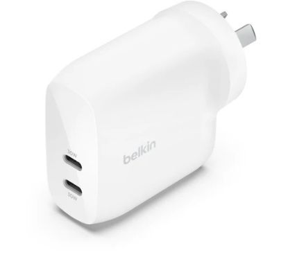 Picture of Belkin BoostCharge Pro 60W Dual USB-C PD 3.1 PPS Wall Charger - White (WCB010auWH), 2XUSB-C Ports  ,Compact & Travel Ready, 2 Years Warranty