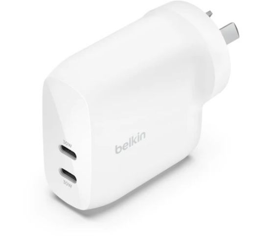 Picture of Belkin BoostCharge Pro 60W Dual USB-C PD 3.1 PPS Wall Charger - White (WCB010auWH), 2XUSB-C Ports  ,Compact & Travel Ready, 2 Years Warranty