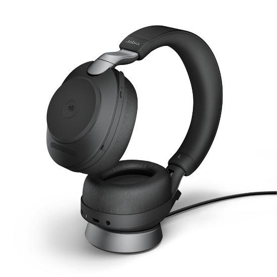 Picture of Jabra Evolve2 85 MS USB-C Stereo Bluetooth Headset Black Link 380 USB-C, Charging Stand USB-C, 10-Microphone Technology, Digital Hybrid ANC