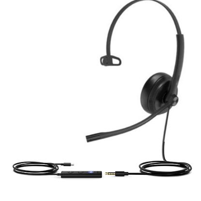 Picture of Yealink TEAMS-UH34SE-M-C Teams Certified Wideband Noise Cancelling Headset, USB-C and 3.5mm Jack, Controller with Teams Button, Ultra Lightweight