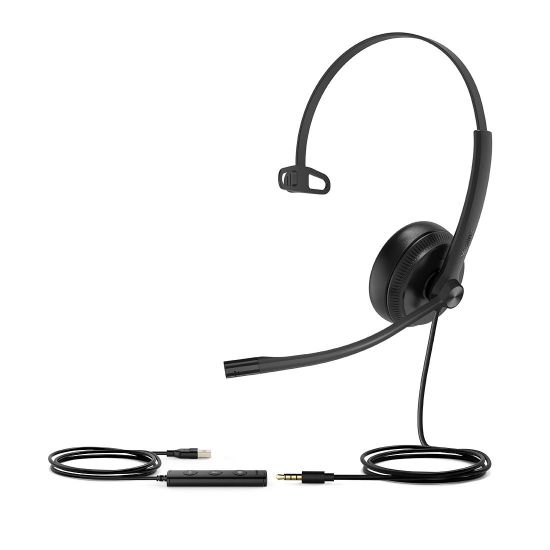 Picture of Yealink UH34 Special Edition Mono UC USB Headset, USB-A  3.5mm, Audio Clarity, Noise Cancelling Microphone, Leather Ear Cushions, YHC20 Controller