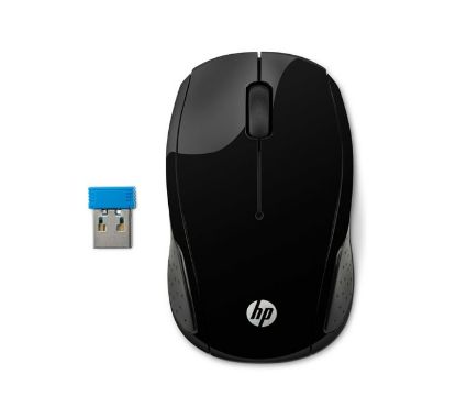 Picture of HP 200 Wireless Mouse Radio Frequency USB Optical 3 Button 1000 dpi 2xAAA Up to 12M Battery life Scroll Wheel Symmetrica Available USB port Black Mice