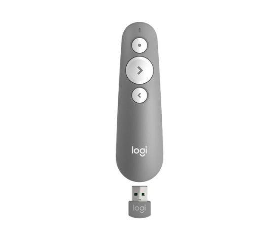 Picture of Logitech R500S Laser Presentation Remote with Dual Connectivity Bluetooth or USB 20m Range Red Laser Pointer for PowerPoint Keynote Mid Grey