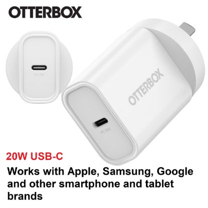 Picture of OtterBox 20W USB-C (Type I) PD Fast Wall Charger - White (78-81352), Compact, Drop Tested,Safe & Smart Charging,Best for Apple, 7 Years Warranty