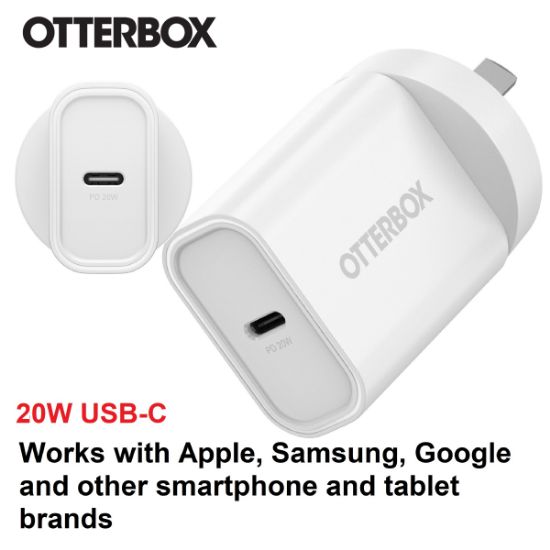 Picture of OtterBox 20W USB-C (Type I) PD Fast Wall Charger - White (78-81352), Compact, Drop Tested,Safe & Smart Charging,Best for Apple, 7 Years Warranty