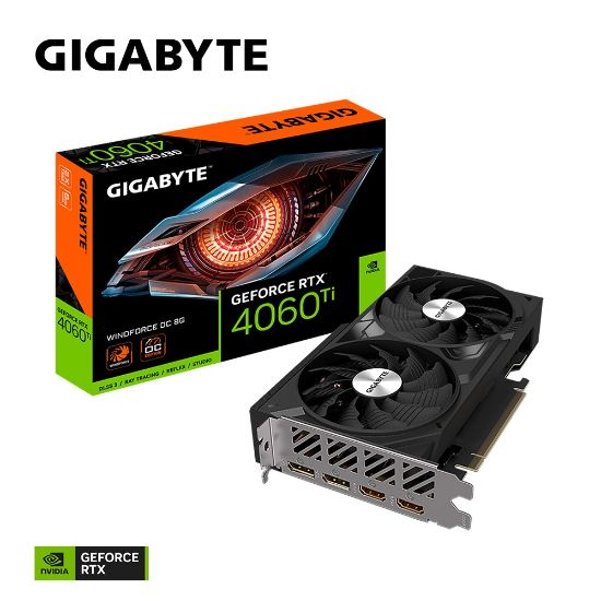 Picture of Gigabyte nVidia GeForce RTX™ 4060 Ti WINDFORCE OC 8G, 2550 MHz, CUDA 4352, 18 Gbps, GDDR6, 128 bit, PCI-E 4.0, PSU 500W,DisplayPort 1.4a*2 HDMI 2.1a*2