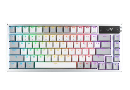 Picture of ASUS ROG AZOTH/NXSM/PBT/WHT Gaming Keyboard, OLED Display, NX Storm Switch, 75 Keys, Tri-mode Connection, White, Tactile Bump/Clicky