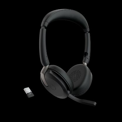 Picture of Jabra Evolve2 65 Flex UC Stereo Bluetooth Headset, Link380a USB-A Dongle Included, Foldable Design, 2Yr Warranty, 30m Wireless Range, 20 hours battery