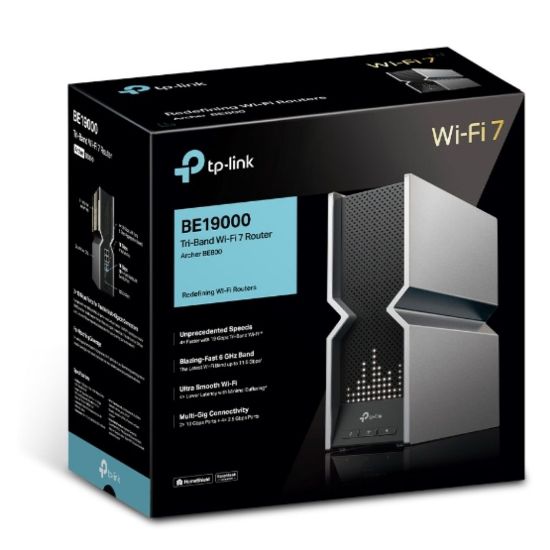 Picture of TP-Link Archer BE800 BE19000 Tri-Band Wi-Fi 7 Router (WIFI7) 1376 Mbps at 2.4 GHz + 5760 Mbps at 5 GHz + 11520 Mbps at 6 GHz, 8× Internal Antennas, Qu