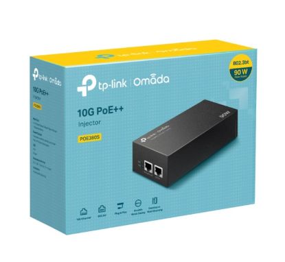 Picture of TP-Link POE380S Omada 10G PoE++ Injector PORT: 1× 10Gbps PoE Port, 1× 10Gbps Non-PoE Port, SPEC: 802.3bt/at/af Compliant, 90 W PoE Power, Data and Pow