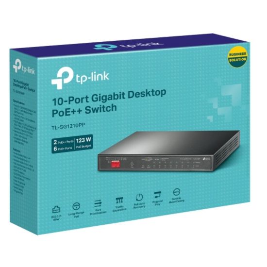Picture of TP-Link TL-SG1210PP 10-Port Gigabit Desktop Switch with 6-Port PoE+ and 2-Port PoE++ , 9× 10/100/1000Mbps RJ45 Ports, 1× 1000Mbps Combo SFP/RJ45 Port