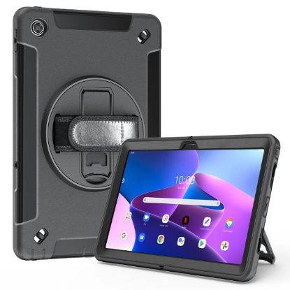 Picture of USP Rugged Lenovo Tab M11 (11') Case + Screen Protector Black - Built-in-Kickstand, Adjustable Hand Strap, Shoulder Strap, DropProof, ShockProof